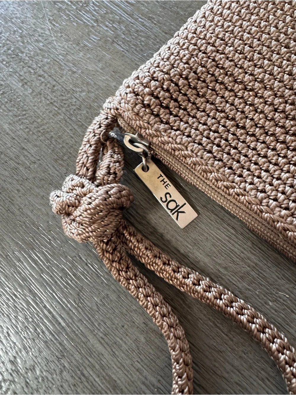 The Sak Taupe Woven Knit Crossbody Bag Purse